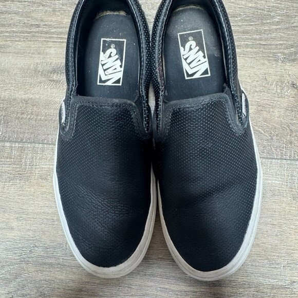 Vans Classic Perforated Black Leather Slip On Sneaker Women's Size 8 - Picture 2 of 7